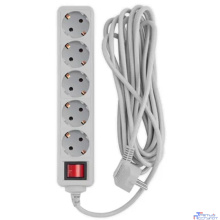 PC PET Сетевой фильтр AP01006-5-GR 5м (5 розеток, EURO, EURO/RUS), серый {619891}
