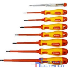 KRAFTOOL "PROFI" X-Drive Набор: Высоковольтные отвертки, SL: 2,5, 4; 5,5; 6,5, PH: № 0, 1, 2, пробник, до 1000В [250088-H8]