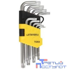 Набор STAYER (2743-H9) Ключи "MASTER" имбусовые короткие, Cr-V, сатинированное покрытие, пластик. держатель, Т2-Т10мм, 9 пред