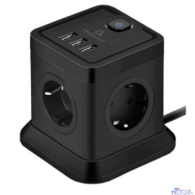 Cablexpert Сетевой фильтр Tower TWR-4-U3-B-2 (4р, 10А, 3xUSB, 3.1А, 2м, ур.защиты 2+) черный, коробка