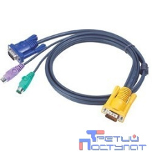 ATEN 2L-5202P Кабель KVM  PS/2(Kлав+мышь)(Male)+HDB15(Male) <-> SPHD15(Male) 1,8м., тонкий, черный.