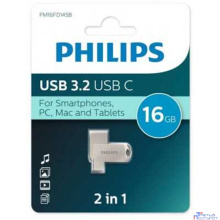 PHILIPS USB Drive 16GB 2-in-1 USB 3.2 USB C, OTG, USB 3.2/Type-C, Металл, 100 MB/s