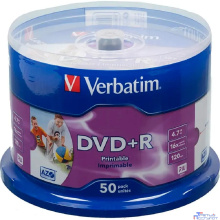 Verbatim  Диски DVD+R  4.7Gb 16-х, Wide Photo InkJet Printable,  50 шт, Cake Box (43512 )