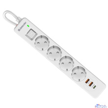 Defender Удлинитель с сетевым фильтром DFS 143 3 м,белый,4розетки,USB+TypeC [99434]