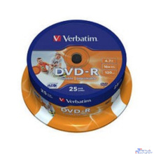 Verbatim Диск DVD-R 4,7Gb 16x Cake Box Printable (25шт) (43538)