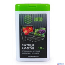CACTUS Салфетки CS-T1005 Мини туба с чистящими салфетками для планшетов, ноутбуков и моб.тел.,100 шт