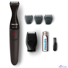 PHILIPS MG1100/16 Компактный триммер для бороды, работа от батареек,3 гребня (1-3-5мм), насадка-бритва, черный.