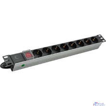 Cabeus  PDU-8P-2IEC  Блок евророзеток для 19" шкафов, горизонтальный, 8 розеток, 10 A, выключатель, алюминиевый корпус, шнур 2 м, вилка IEC 320 C14