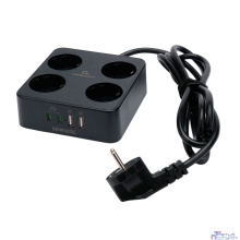 Cablexpert Сетевой фильтр Plate PLT-4-C2U2-B-3 (4р, 10А, 2xType-C PD, 20Вт, 2xUSB, 3м, ур.защиты 4+) черный, коробка {22563}