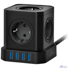 Cablexpert Сетевой фильтр Tower TWR-5-U4-B-3 (Tower 5р, 10А, 4 х USB, 3.1А, 3м, ур.защиты 4+) черный, коробка {22553}