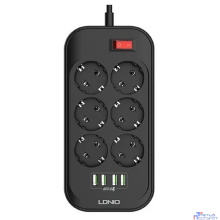 Perfeo LD_B4436  LDNIO SE6403/ Сетевой удлинитель 2м + ЗУ на 4 USB/ 6 розеток (медь) - 2500W/ USB - 17W/ Black&Gray
