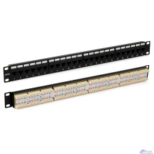 Hyperline PP3-19-48-8P8C-C6-110D Патч-панель 19", 2U, 48 портов RJ-45, категория 6, Dual IDC, ROHS, цвет черный (задний кабельный организатор в комплекте)