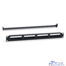WRline Патч-панель 19" (1U), 24 порта RJ-45, категория 5e, Dual IDC, с задним кабельным организатором, цвет черный