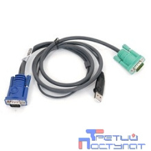 ATEN 2L-5201U Кабель KVM USB(тип А Male)+HDB15(Male) <-> SPHD15(Male) 1,2м., черный.