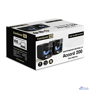 Exegate EX289685RUS Акустическая система 2.0 ExeGate Accord 200 (питание USB, 2х3Вт (6Вт RMS), 60-20000Гц,цвет черный, синяя подсветка)