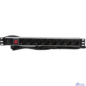 Cabeus PDU-8P-2IEC Блок евророзеток для 19" шкафов, горизонтальный, 8 розеток, 10 A, выключатель, алюминиевый корпус, шнур 2 м, вилка IEC 320 C14