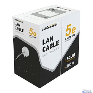PROconnect (01-0142-3) Кабель витая пара омедненный F/UTP, CCA, CAT 5e, PVC, 4PR, 24AWG, INDOOR, SOLID, серый, 305м