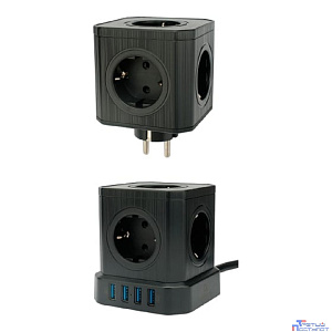 Cablexpert Сетевой фильтр Tower TWR-9-U4-B-2 (9р, 16А, 4 х USB, 3.1А, 2м, ур.защиты 4+) черный, коробка