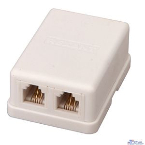 Rexant (03-0002) Розетка телефонная внешняя, 2 порта UTP, RJ-14 (6P4C), CAT 3