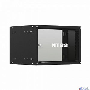 NTSS Шкаф настенный телекоммуникационный NTSS LIME 6U 550х450х370мм, 2 профиля 19, дверь стеклянная, боковые стенки несъемные, разобранный, черный RAL 9005 NTSS-WL6U5545GS-BL