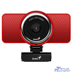 Web-камера Genius ECam 8000 Red {1080p Full HD, вращается на 360°, универсальное крепление, микрофон, USB}  [32200001407]