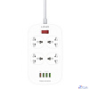 Perfeo LD_B4611 LDNIO SC4407Q/ Сетевой фильтр 2м/ 4 розетки EU_UK_US/ 2500W/ 4 USB+QC 3.0/ Выкл. на розетки/ Black