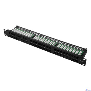 Патч-панель 19" NEOMAX [NM-PP-1U48P-UC5E-D-105-BK] 1U, 48 портов, кат.5E, UTP, Dual IDC, цвет черный
