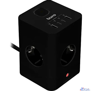 BURO BU-PTE4.1UC-Plus-B 1.5м (4 розетки) черный (коробка) {2090213}