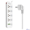 Perfeo LD_B4610 LDNIO SC4408/ Сетевой фильтр 2м/ 4 розетки EU_UK_US/ 2500W/ 4 USB/ Выключатели на розетки/ White