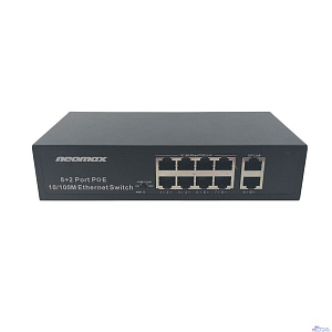 NEOMAX неуправляемый коммутатор NMS-110PoE-100-S, 10 портов 100 Mbps, 8xPoE+, 220W, металл