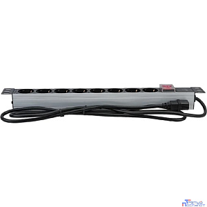 Cabeus PDU-8P-2IEC Блок евророзеток для 19" шкафов, горизонтальный, 8 розеток, 10 A, выключатель, алюминиевый корпус, шнур 2 м, вилка IEC 320 C14