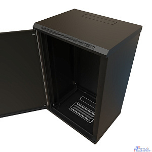 WRline Шкаф настенный 19-дюймовый (19"), 18U, 908х600х450мм, металлическая передняя дверь с замком, две боковые панели, цвет черный (RAL 9004) (разобранный)