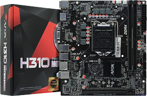 AFOX IH310C-MA6-V4 (Socket 1151, mATX, 2*DDR4(64Gb), VGA+ HDMI, 3*SATA3, 1*M.2, 1*PCIEx16, 4*USB 2.0, 2*USB 3.0, LAN 1*1G, RTL)