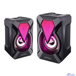 Perfeo колонки "FLAMES", 2.0, мощность 2х3 Вт, USB, чёрн, Game Design, LED подсветка 7 цв