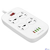 Perfeo LD_B4435 LDNIO SC4407Q/ Сетевой фильтр 2м/ 4 розетки EU_UK_US/ 2500W/ 4 USB+QC 3.0/ Выкл. на розетки/ White