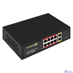 Exegate EX299028RUS Коммутатор неуправляемый ExeGate EDGS-1082D.8PoE-120 21,79W (10-портовый: 8 портов UTP 10/100 Base-Tx с поддержкой IEEE 802.3af (PoE), мощность PoE: 15,4W, суммарно 120W, 2 порта