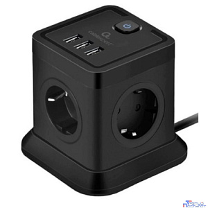 Cablexpert Сетевой фильтр Tower TWR-4-U3-B-2 (4р, 10А, 3xUSB, 3.1А, 2м, ур.защиты 2+) черный, коробка