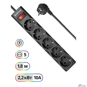 Defender Фильтр ES Largo 1.8 м, 5 розеток, черный [99497]