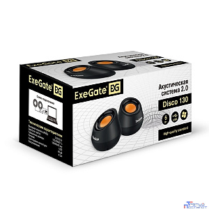 Exegate EX287060RUS Акустическая система 2.0 ExeGate Disco 130 (питание USB, 2х3Вт (6 Вт RMS), 100-20000Гц, черный/оранжевый)