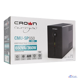 CROWN ИБП CMU-SP650EURO { 650VA\390W, корпус металл, 1x12V/7AH, розетки 3*EURO, AVR 140-290V, съёмный кабель питания 1.8 м, порт RJ11/45, порт USB, LED-} [CM000001861]