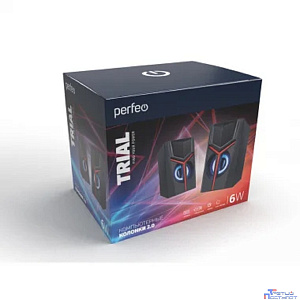 Perfeo колонки "TRIAL", 2.0, мощность 2х3 Вт, USB, чёрн, Game Design, LED подсветка