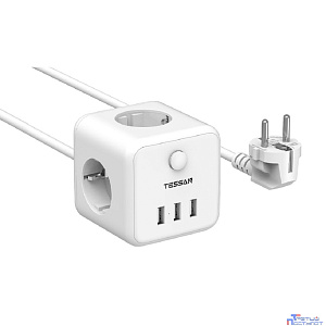 TESSAN TS-301 White Сетевой фильтр с 3 розетками 220В и 3 USB портами и кнопкой питания {80001820}