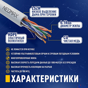 NEOMAX (NM13011-0025) Шнур коммут. UTP 0.25 м, cat.5е, 24AWG, серый, LSZH, многожильный