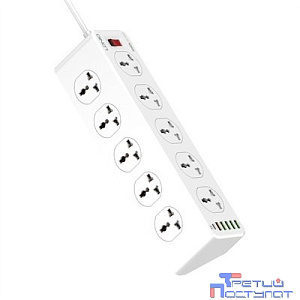 LDNIO SC10610/ Сетевой удлинитель 2м/ 10 розеток EU_UK_US/ 2500W/ 6 USB: QC 3.0+PD 3.0 30W/ White