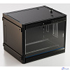 Hyperline TWB-FC-1266-GP-RAL9004 Шкаф настенный 19-дюймовый (19"), 12U, 650x600x600 мм, стеклянная дверь с перфорацией по бокам, ручка с замком, с возможностью установки на ножки, цвет черный RAL 9004