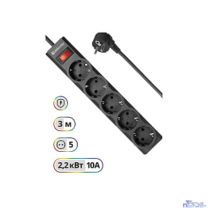 Defender Фильтр ES Largo 3.0 м, 5 розеток, черный [99498]