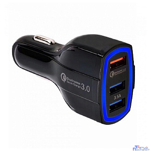 ORIENT CAR QC-12V3W Автомобильное зарядное устройство с функцией быстрой зарядки{поддержка Quick Charge 3.0,  3xUSB-A: QC выход - 5В,3.0A/ 9В,1.67А/ 12В,1.25А; 2,3 выходы - 5В,3.5А} черный