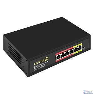 Exegate EX299020RUS Коммутатор неуправляемый ExeGate EDES-1006D.4PoE-48W (6-портовый UTP 10/100 Base-Tx: 4 порта 802.3af (PoE), мощность PoE: 25W, суммарно 48W, 2 порта RJ45 uplink, настенный/настольн