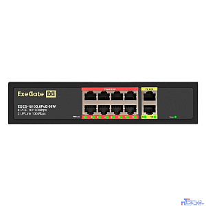 Exegate EX299021RUS Коммутатор неуправляемый ExeGate EDES-1010D.8PoE-96W (10-портовый UTP 10/100 Base-Tx: 8 портов IEEE 802.3af (PoE), мощность PoE: 25W, суммарно 96W, 2 порта RJ45 uplink, настенный/н