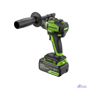 Greenworks GD24DD90 Дрель-шуруповерт аккумуляторная,  24V, 90 Нм, бесщеточная, 45/90Нм,1х4Ач,ЗУ,кор [3707507CUB]